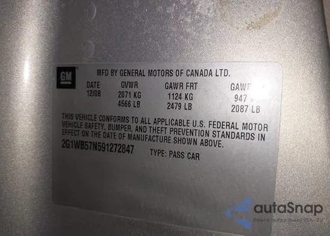 2009 Chevrolet Impala Ls z USA, uszkodzony, nr VIN 2G1WB57N591272847